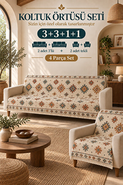GECE HOME Çok Amaçlı Modern bohem Kadife Koltuk Örtüsü,Çekyat Örtüsü seti Kay...