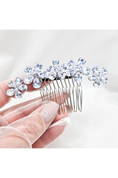 MYGRACE Accesoriu de păr pentru mireasă  "Be Exquisite ", argintiu, tip pieptene, decorat cu zirconiu, model floral