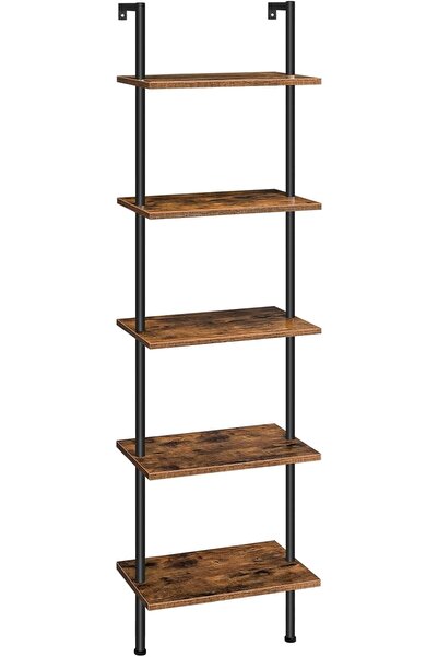 Arabest DIY Ladder Shelf, 5-Tier Wooden Wall Mounted Bookshelf, Narrow Bookca...
