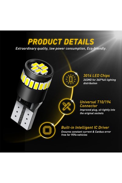 AUXITO Set 2 becuri LED pozitie auto T10, W5W AUXITO®, canbus 12V, rosu