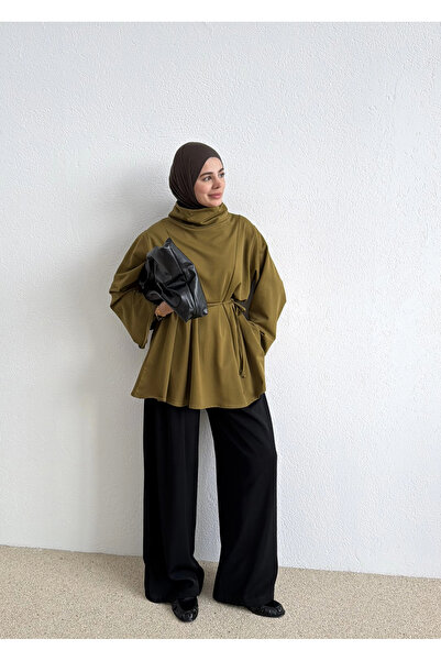 MODA AKSA 3540 Yüksek yaka 2 iplik bluz yeşil