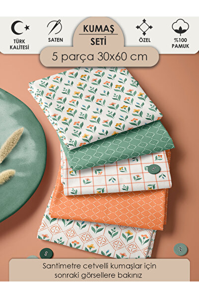FabricMarket %100 Pamuk Kumaş Panel Seti 5 Farklı Desen 30x60 cm – Vintage Çi...