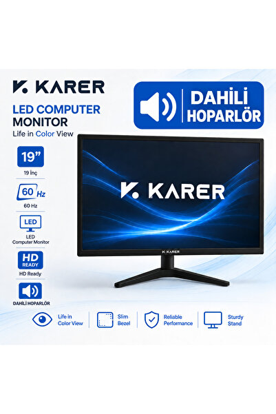KARER 19 İnç Sesli LED Bilgisayar Monitörü – Dahili Hoparlörlü, 60Hz HD Ready...