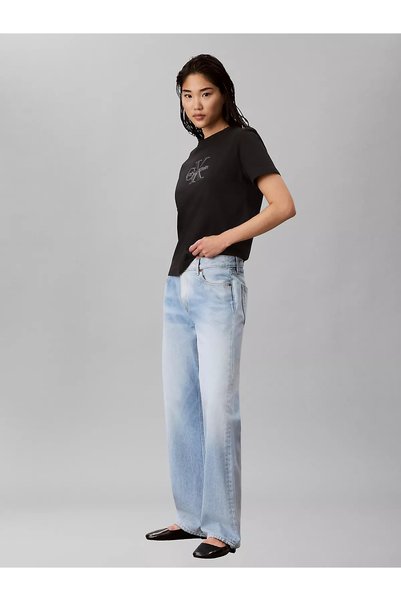 Calvin Klein Kadın Normal Kalıp CK Logo Baskılı Yuvarlak Yakalı Kısa Kollu Siyah T-Shirt