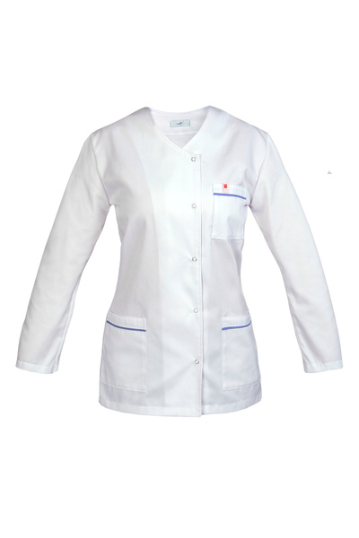 Medfit Halat medical de damă, croială S-line, alb L cu dungi albastre, M