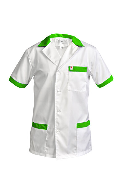 Medfit Halat medical bărbătesc S-line II - Alb cu verde iarbă - XS