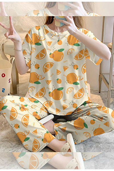 kuzey homewear Short Sleeve Orange Dream Pajama Set