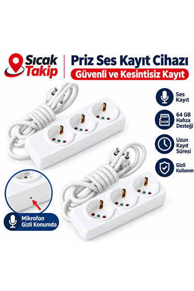 SICAK TAKİP 3lü Kablolu Ebeveyn Bebek Bakıcı Priz Ses Kayıt Cihazı 64 GB Dahi...