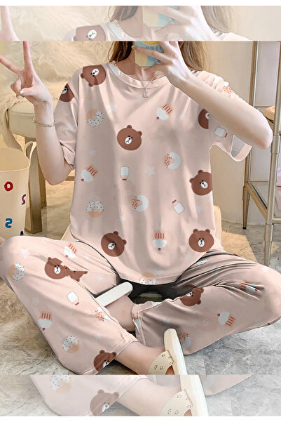 kuzey homewear Komplet pidžama kratkih rukava Brownpink07 SuperSoft Basic Sup...