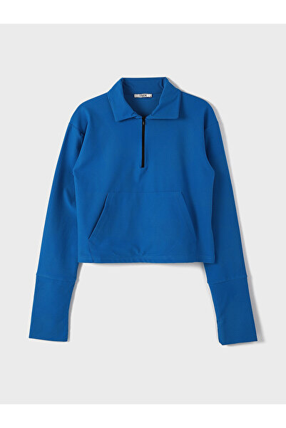 LC Waikiki Alita City Lcw Vision Turquoise Polo Neck Women's Sweatshirt with ...
