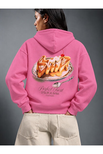 HAI COLLECTİON Women's Sweet Graphic Back Printed 3 Thread Oversize Hooded Ho...