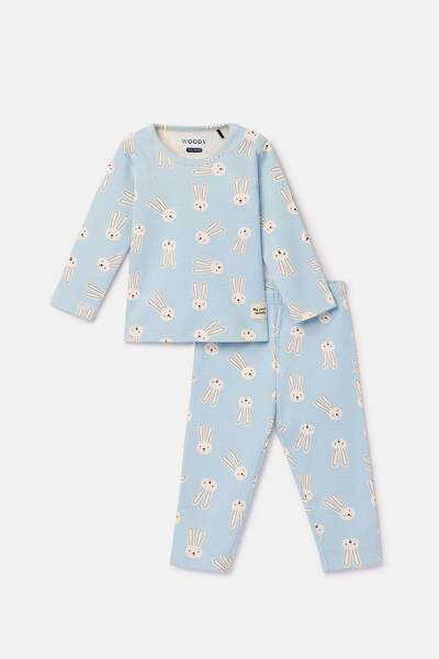 Woody Türkiye Rabbit Patterned Blue Children's Pajamas