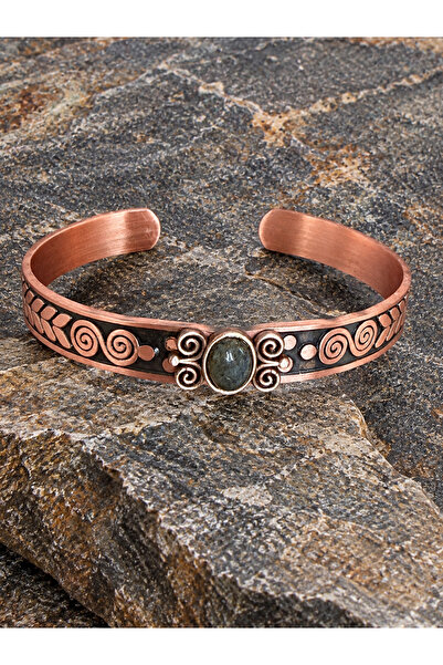 zadenza gold Women's copper bracelet handcrafted pure copper oval green agate...