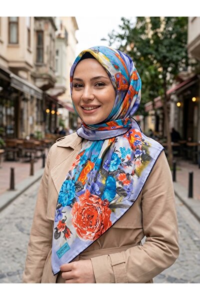 %100 İpek Eşarp - Renkli Çiçekli Ve Kelebek Desenli, Hafif Ve Nefes Alan Yazlık Lüks Eşarp