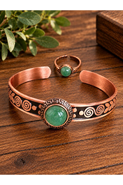 Aida Jewelss Women's copper ring bracelet handcrafted pure copper round agate...