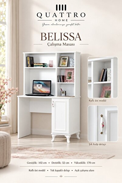 QUATTRO HOME Belissa Kitaplıklı Çalışma Masası-Genişlik: 102 cm Derinlik: 52 ...