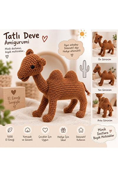 El Yapımı Amigurumi Deve Oyuncak – Kahverengi Örgü Deve Figürü, Dekoratif ve Hediyelik Amigurumi