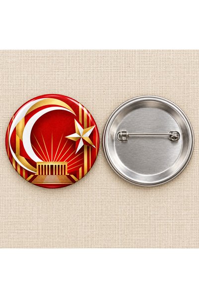 Fikart Anıtkabir ve Ayyıldız 29 Ekim 58 mm İğneli Metal Buton Rozet
