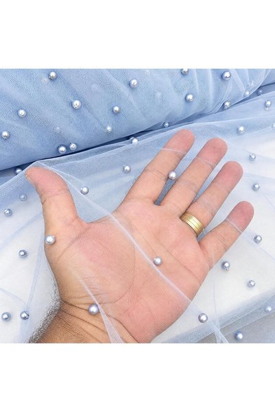 Generic Brand Tul cu perle bleu - 3m latime