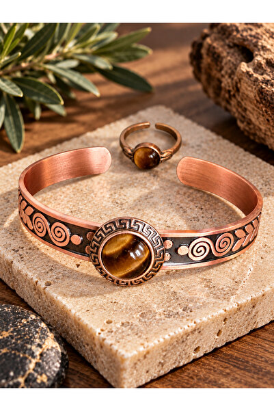 zadenza gold Women's copper ring bracelet handcrafted pure copper round tiger...