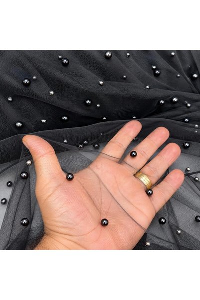 Generic Brand Tul cu perle negru - 3m latime - se vinde la multiplu de metru