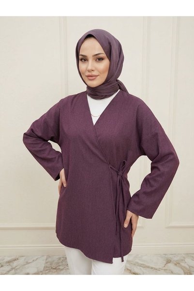 Lunsera Store تونيك من الدنيم مع أربطة جانبية - أحمر كلاريت