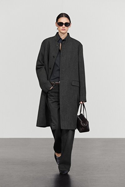 Massimo Dutti Yünlü dik yaka kaban