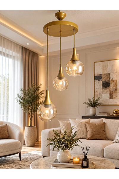 Ömür Avize Jülyet Modern Çift bal Camlı 3lü Sarkıt Avize