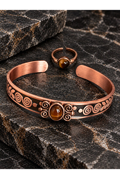 Rupen Kraft Women's copper ring bracelet handcrafted pure copper oval tiger's...
