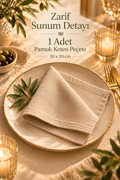 Morlay Tekli Yıkamalı Pamuk Keten 1 Adet Servis Peçetesi 30x30 cm – 1 Adet Ku...
