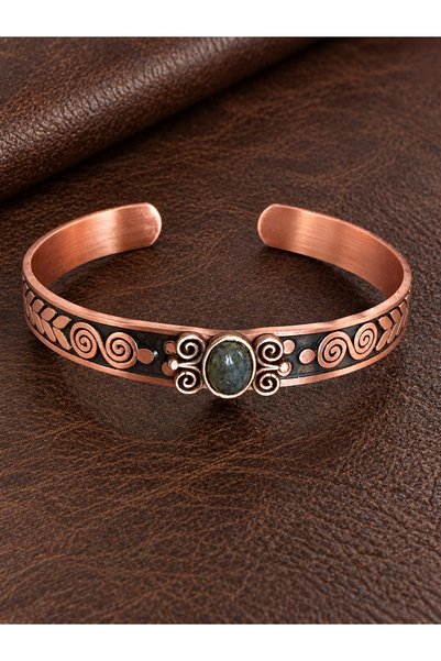 Rupen Kraft Women's copper bracelet handcrafted pure copper oval green agate ...