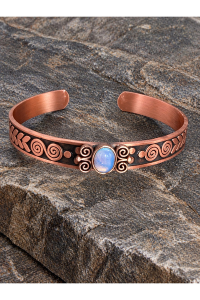 zadenza gold Women's copper bracelet handcrafted pure copper oval opal stone ...