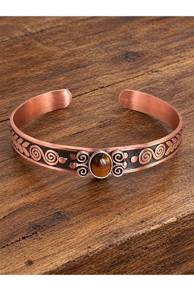 Aida Jewelss Women's Copper Bracelet Handcrafted Pure Copper Oval Tiger's Eye...