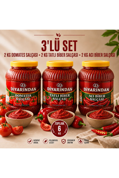3'lü Avantajlı Salça Paketi (2 Kg Domates Salçası +2 Kg Tatlı Biber Salçası +2 Kg Acı Bib