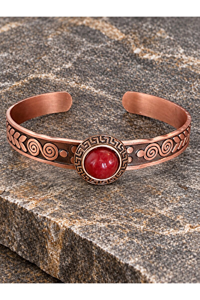 zadenza gold Women's Copper Bracelet Handcrafted Pure Copper Round Red Agate ...