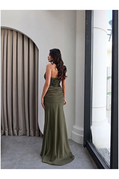 ESRAHELVACI Halter Yaka Payetli Maxi Elbise