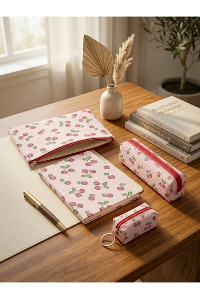 Adalinhome Lizy 4-Piece Stationery Set – Makeup Bag, Notebook, Coin Purse, and Pen Holder