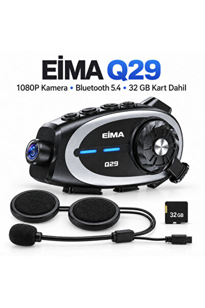 Eima Q29 1080P Kameralı Bluetooth 5.4 Motosiklet Kask Interkomu – Ipx6 Suya Dayanıklı, 32 GB Hafıza