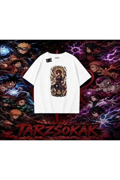Tarzsokak تي شيرت Gaara Naruto Anime Character كبير الحجم للجنسين باللون الأبيض