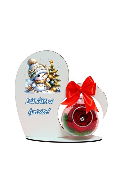 OEM Decoratiune cu licheni si trandafir criogenat rosu, Craciun, Lemn, 20×19 ...