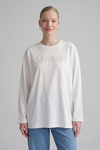 Levidor Pearl and Bead Embellished Long Sleeve T-Shirt White