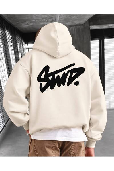 HAI COLLECTİON Erkek Sweatshirt 3 İplik Kapüşon Baskılı Oversize Kapüşonlu Ka...