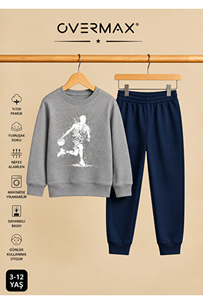 OVERMAX Top Süren Adam Printed Hoodless Sweatshirt Tracksuit Set - Ages 3-12