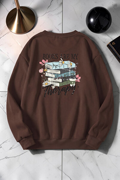 uyguntarz Unisex Φούτερ με στάμπα "Τα βιβλία μου είναι θεραπεία " με λαιμόκοψ...