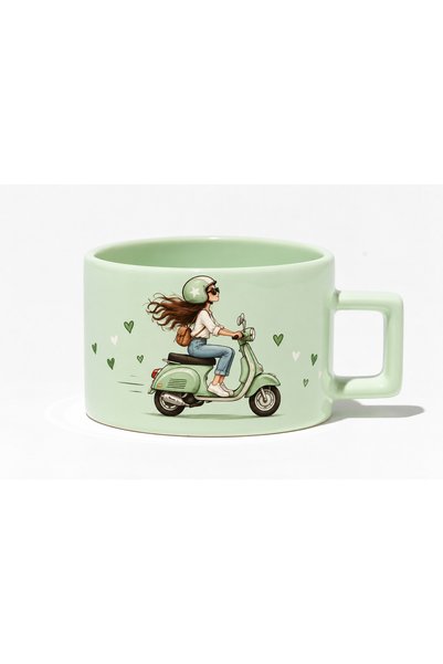 Genel Markalar 🌿🛵 Ürün Adı: Mint Yeşili Scooterlı Özgür Kadın Kupa