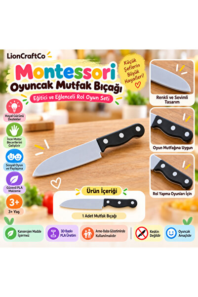 LionCraftCo Montessori Oyuncak Mutfak Bıçağı – Eğitici Rol Oyun Oyuncağı – 3D...