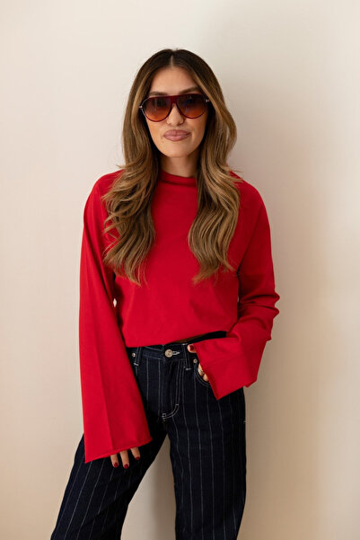 My Blog Red Oversize Spanish Sleeve Basic T-Shirt - 2128