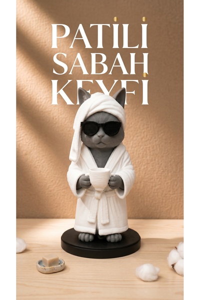 uAmor Komik Bornozlu Kedi Figürü Modern Ev Hediyesi Masaüstü Dekor Biblo