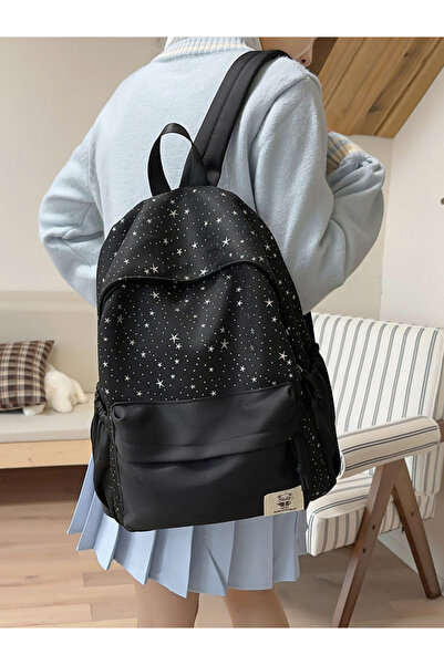 Take Two By Styli Black Star Print Backpack