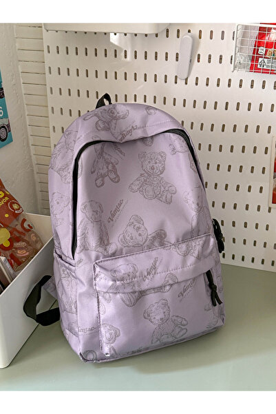 Take Two By Styli Purple Teddy Bear Print Backpack